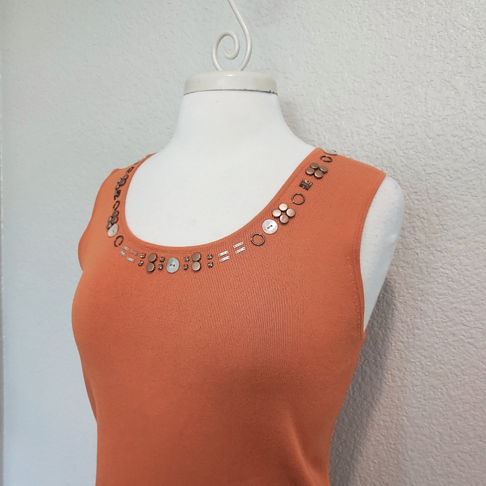 🔴3/$20 Ruby Rd. Orange Ribbed Sleeveless Blouse Size Large - Picture 4 of 9